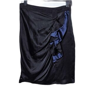 ELIE TAHARI Black Blue Silk Ruffle Pencil Skirt 8